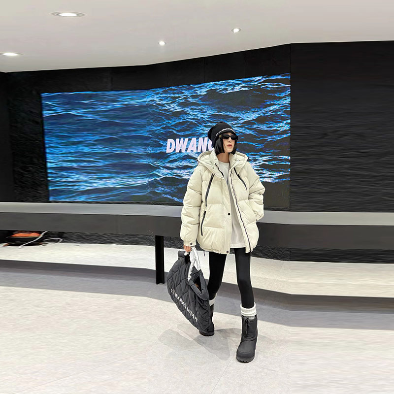 胖妹妹连帽立领长袖棉服外套