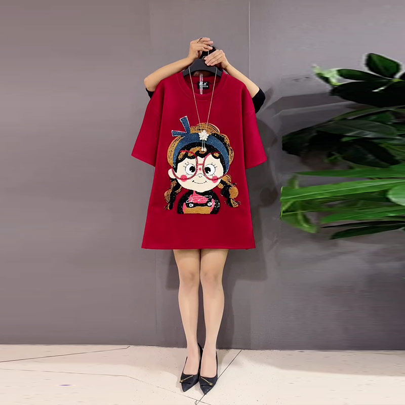 大码女装卡通女孩短袖T恤衫