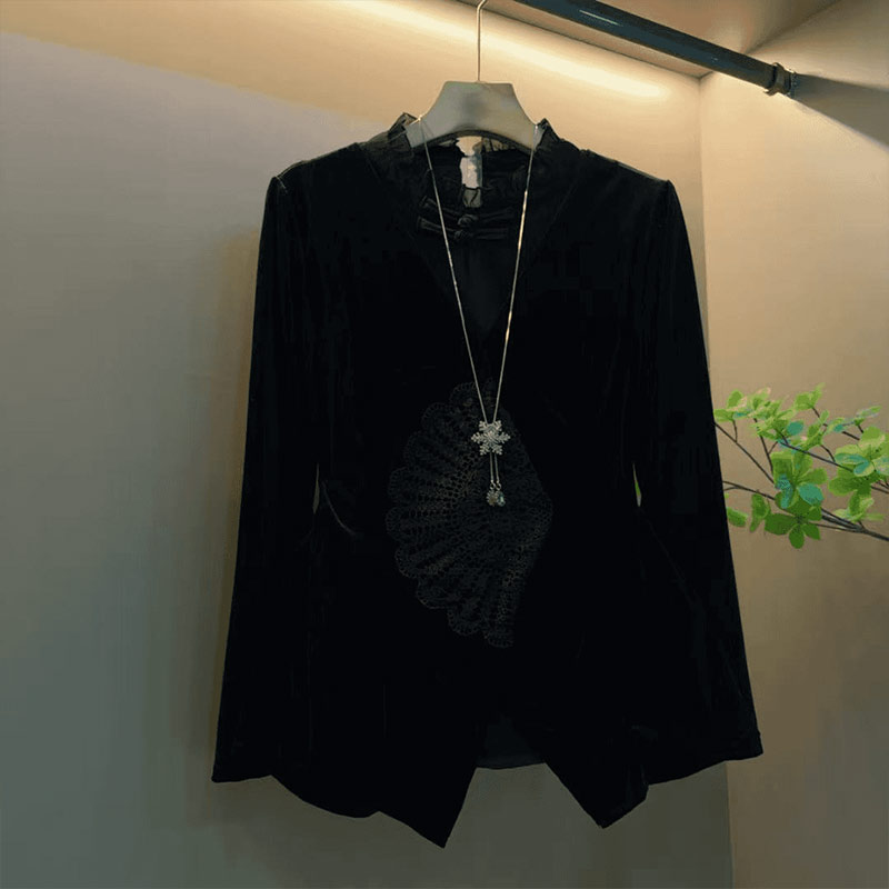 大码女装立领盘扣长袖小衫