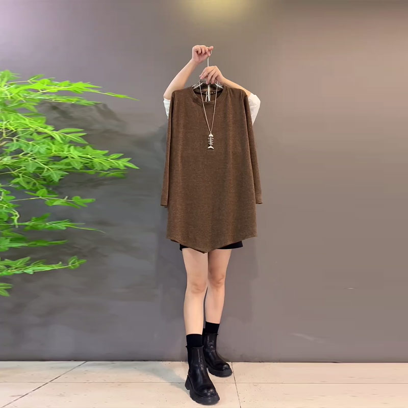 大码女装胖妹妹圆领长袖上衣