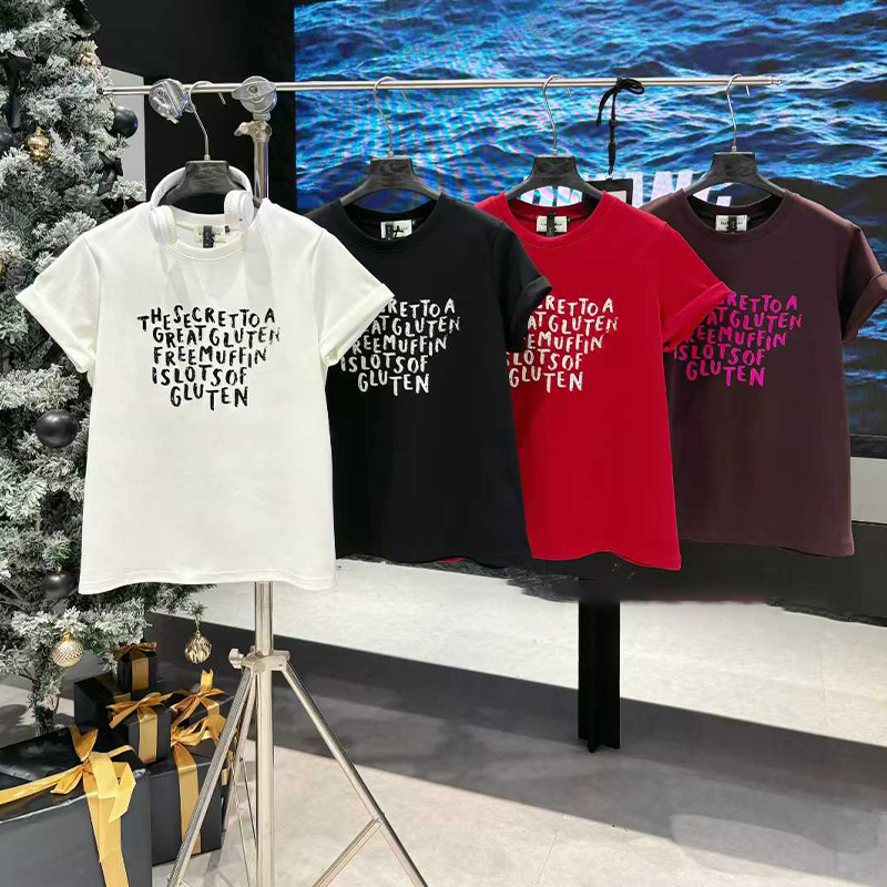 大码女装圆领挽袖字母上衣