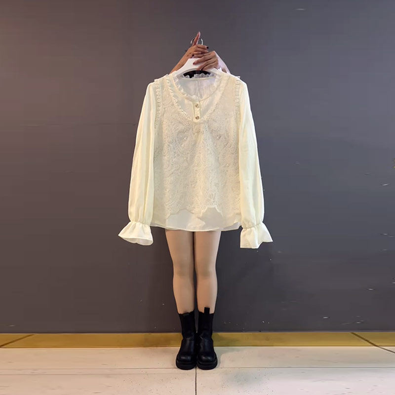 加肥V领蕾丝马甲微喇长袖小衫胖MM气质轻熟风宽松百搭减龄两件套,女装/女士精品,大码套装,淘宝优惠券,粉丝福利购,淘宝优惠卷