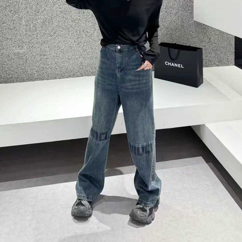 大码女装拼色字母阔腿长裤胖妹妹欧洲站时尚宽松遮胯百搭牛仔裤子,女装/女士精品,大码裤装,淘宝优惠券,粉丝福利购,淘宝优惠卷