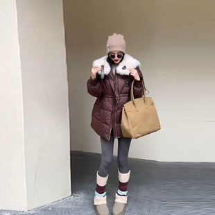 小众设计百搭外套 女装 加肥女毛毛翻领中长款 棉服欧洲站胖妹妹大码