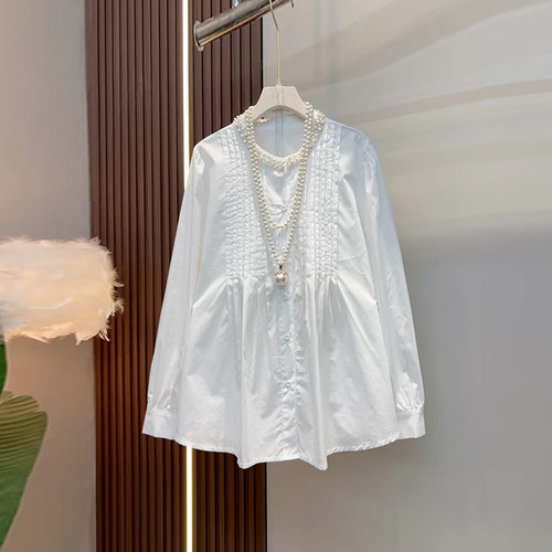 大码钉珠领长袖收腰小衫