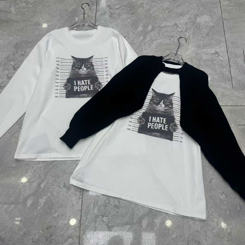 大码女装小众设计长袖短款披肩胖妹妹纯色简约百搭猫咪字母T恤衫,女装/女士精品,大码内搭,淘宝优惠券,粉丝福利购,淘宝优惠卷