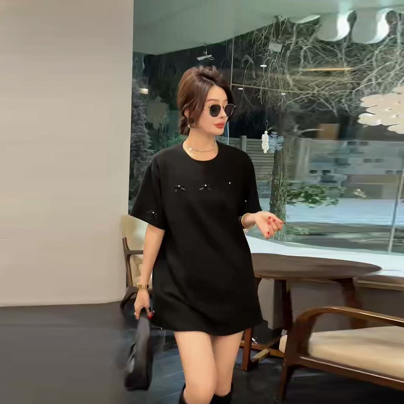 加肥圆领短袖蝴蝶结T恤衫宽松遮肚子胖妹妹韩版减龄百搭休闲上衣,女装/女士精品,大码内搭,淘宝优惠券,粉丝福利购,淘宝优惠卷