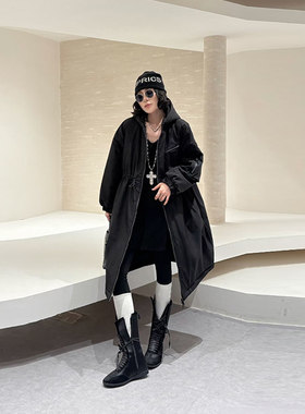 大码女装连帽中长款棉服大衣