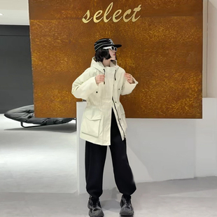 胖妹妹连帽长袖收腰风衣外套大码女装2026早春新款简约冲锋衣上衣