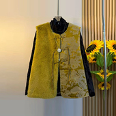 暗花小衫 大码 国风马甲胖妹妹秋冬款 高领长袖 女装 毛毛拼接花朵AB版