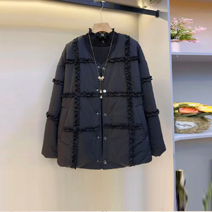 荷叶条长袖 款 棉服大码 冬季 宽松百搭外套 女装 胖妹妹加肥圆领长袖