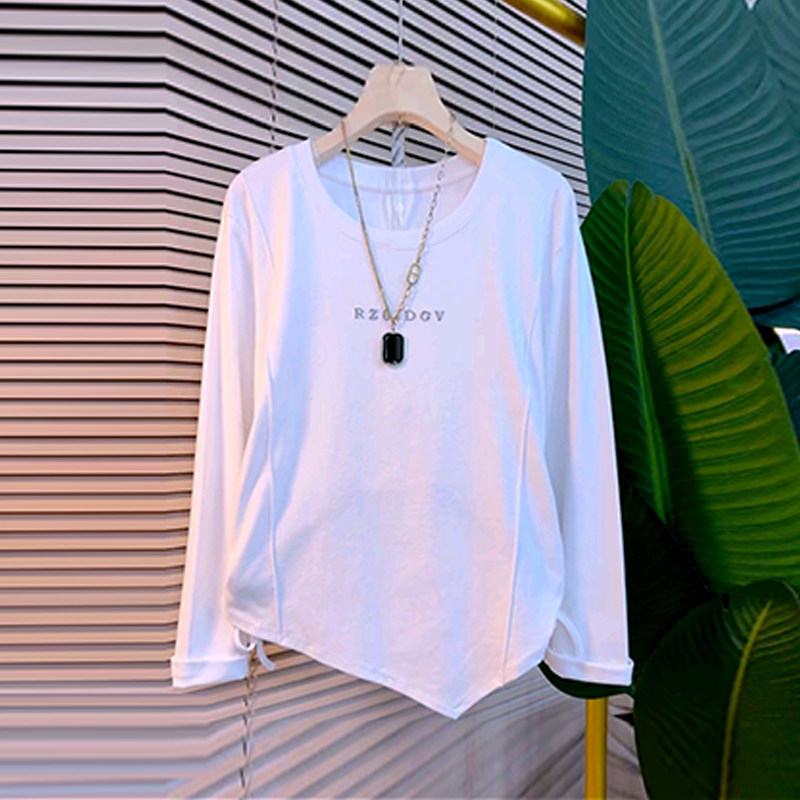 加大码女装斜底摆字母上衣胖妹妹2026新款百搭简约韩版休闲T恤衫,女装/女士精品,大码内搭,淘宝优惠券,粉丝福利购,淘宝优惠卷