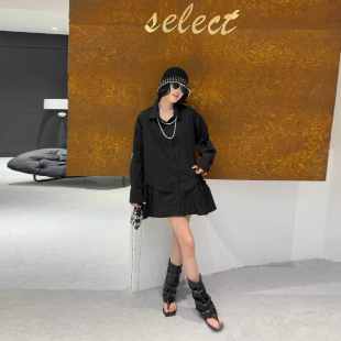 百搭韩版 胖MM加肥翻领拼底摆长袖 女装 宽松遮肚子大码 减龄上衣 衬衫