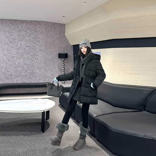 款 加肥连帽收腰中长款 冬季 女装 纯色简约显瘦宽松外套大衣 棉服大码