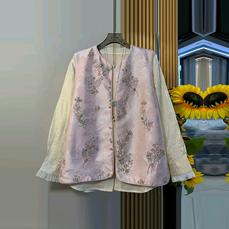 加肥大码女装亮钻花国风马甲胖妹妹韩版减龄新中式荷叶边袖口小衫,女装/女士精品,大码内搭,淘宝优惠券,粉丝福利购,淘宝优惠卷