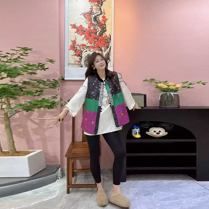 加肥大码女装立领盘扣花朵撞色马甲胖妹妹气质复古风时尚洋气坎肩,女装/女士精品,大码内搭,淘宝优惠券,粉丝福利购,淘宝优惠卷