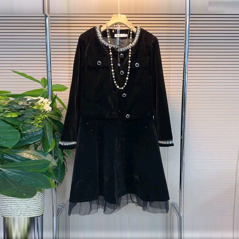长袖开衫外套收腰马甲裙套装