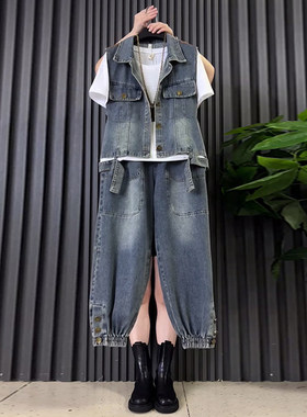 大码女装牛仔两件套半袖T