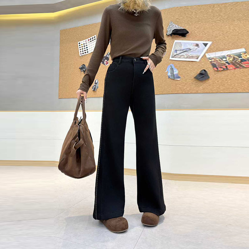 大码女装加绒微喇牛仔裤子