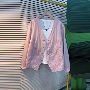 胖MM加肥V领长袖开衫外套大码女装2025夏季薄款简约百搭防晒上衣