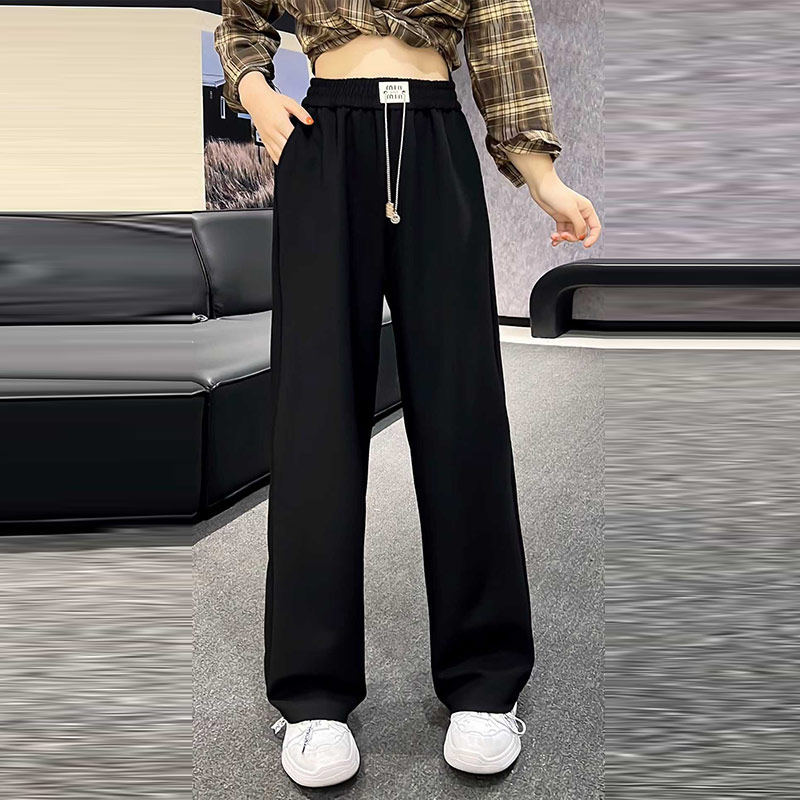 大码女装松紧腰系带阔腿长裤黑色显瘦宽松遮胯百搭胖妹妹休闲裤子,女装/女士精品,大码裤装,淘宝优惠券,粉丝福利购,淘宝优惠卷