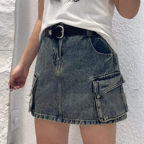 大码女装侧兜牛仔短裙