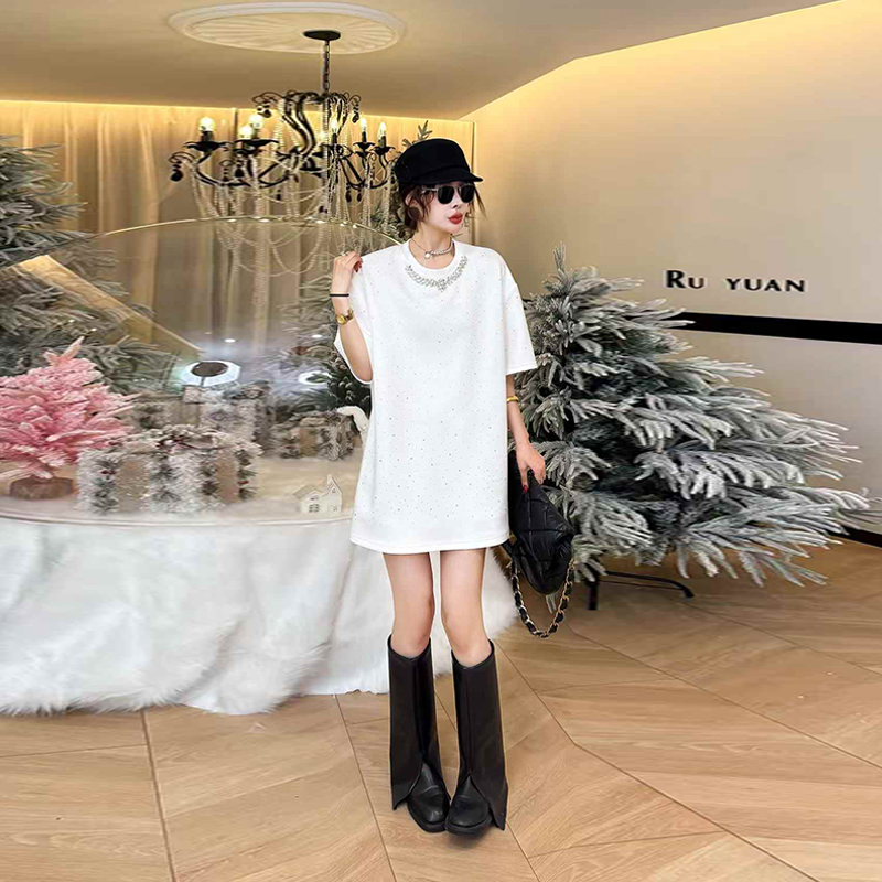 大码女装亮钻领短袖上衣