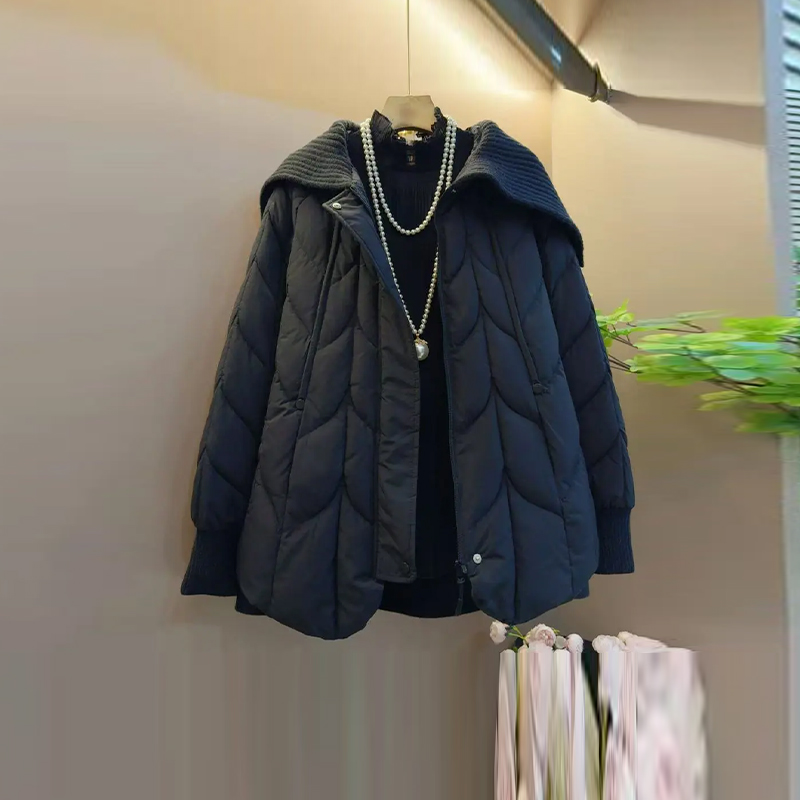 大码女装针织披肩领长袖棉服