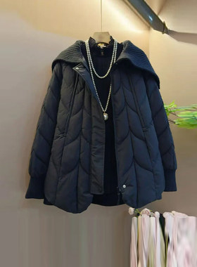 大码女装针织披肩领长袖棉服
