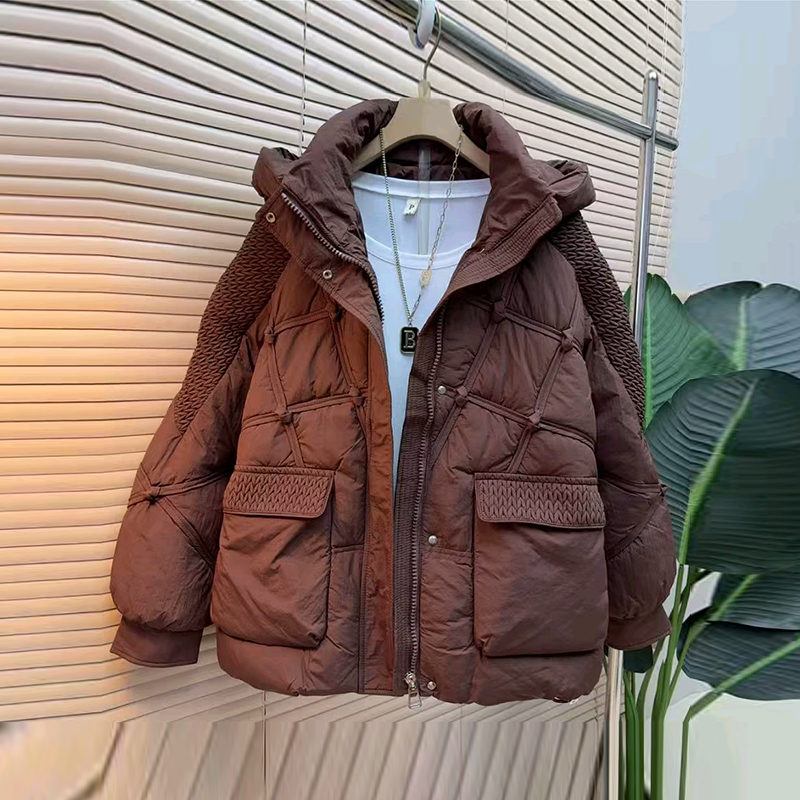 大码女装连帽双兜棉服