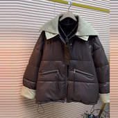 加肥胖妹妹针织披肩领底抽绳棉服外套大码 百搭休闲上衣 款 女装 冬季