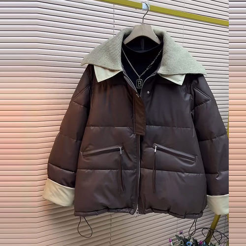 针织披肩领底抽绳棉服外套上衣