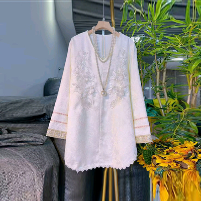 拼色袖口亮钻花长袖小衫