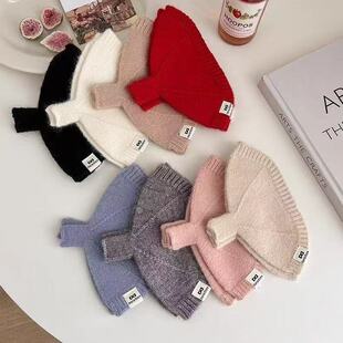 半指贝壳手套秋冬新款纯色百搭韩版ins学生骑车加厚保暖露指可触