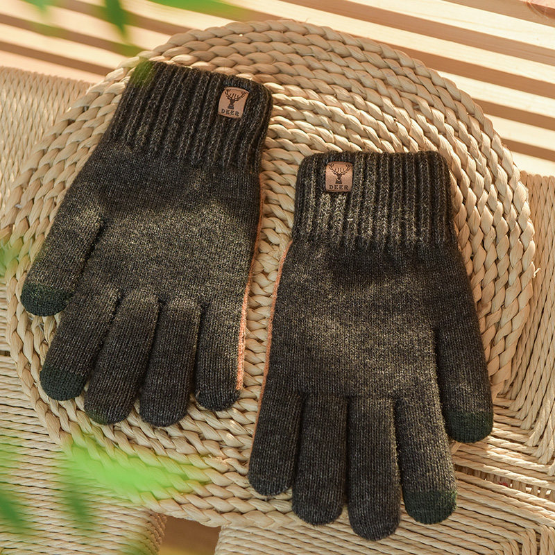 手套男天冬男骑行分指加绒加厚保暖全指可触摸屏针织毛线五指学生