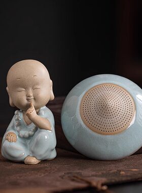 汝窑茶宠摆件精品可养开片小和尚
