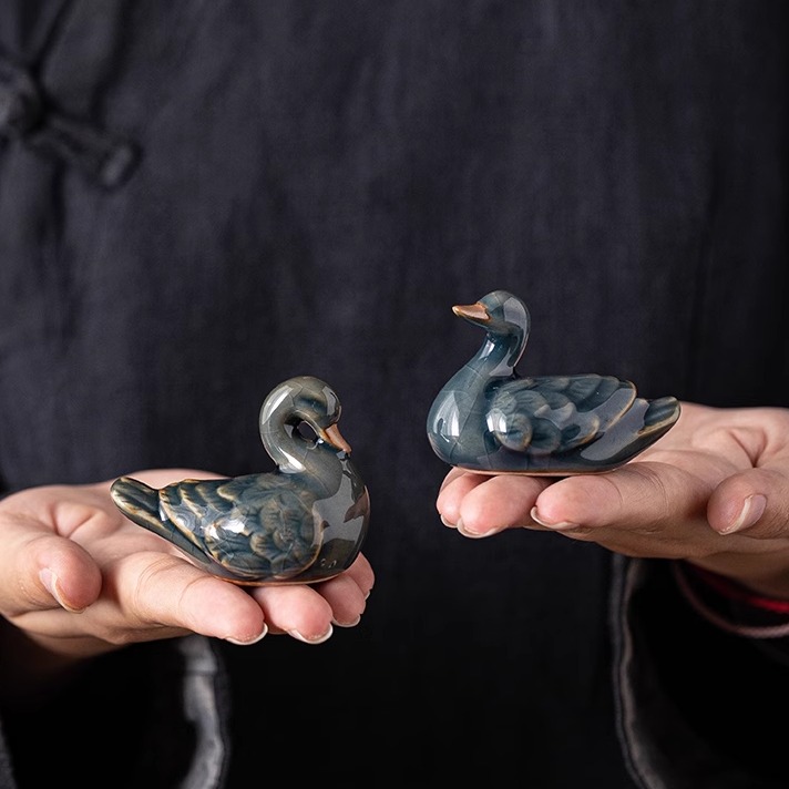 茶宠摆件精品可养陶瓷小鸭子茶盘茶台桌面装饰功夫茶道茶具茶配件