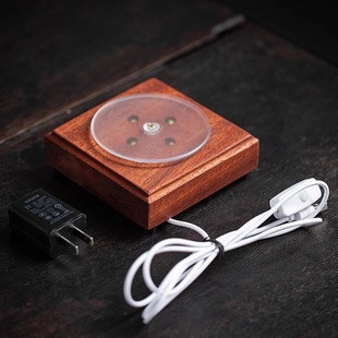 usb插电新款led旋转发光木质底座灯饰底盘展示底座增高佛台摆件