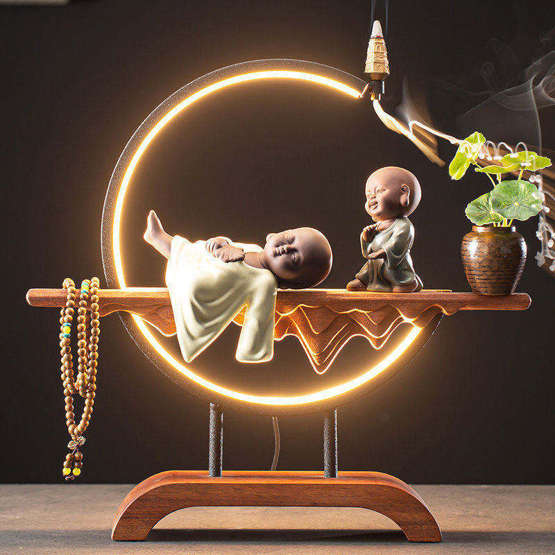 陶瓷小和尚创意灯圈倒流香炉禅意人物家居摆件客厅玄关装饰熏香炉,餐饮具,茶宠摆件,淘宝优惠券,粉丝福利购,淘宝优惠卷