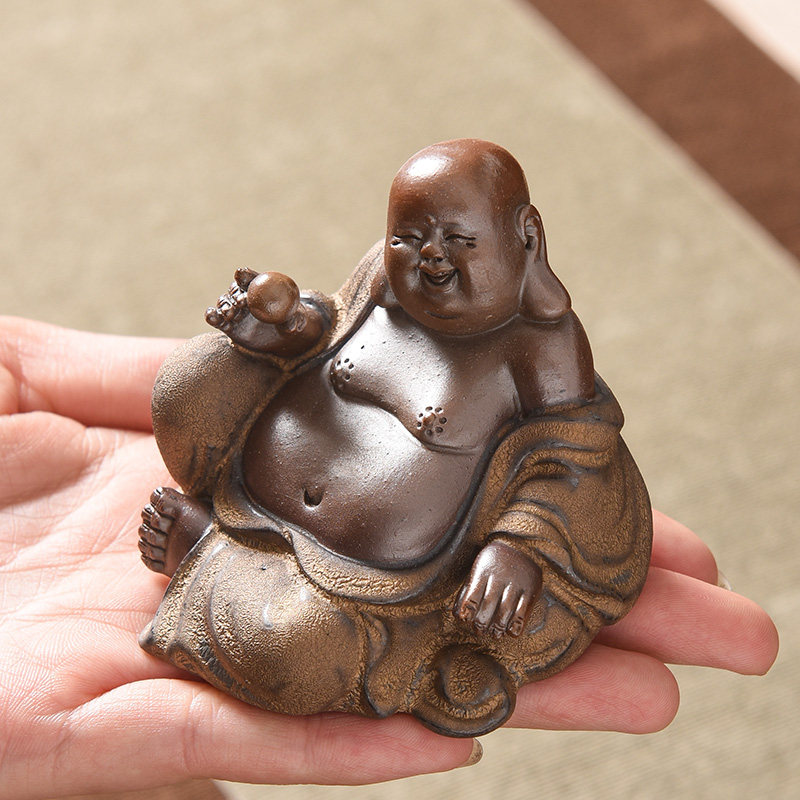 茶宠摆件禅意弥勒佛精品可养紫砂个性茶玩茶道配件茶盘办公桌饰品