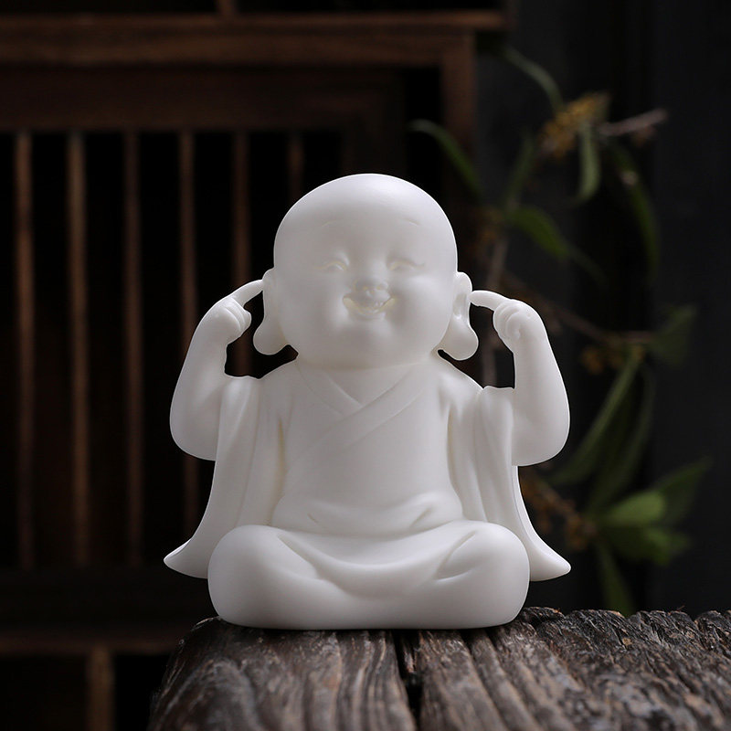 德化中式白瓷四不小和尚摆件禅意沙弥茶桌茶台上摆设盆栽造景装饰
