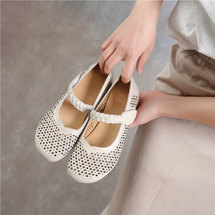 包头手工民族风森女凉鞋 软底真皮女鞋 低跟花朵夏新款 063拉带凉鞋