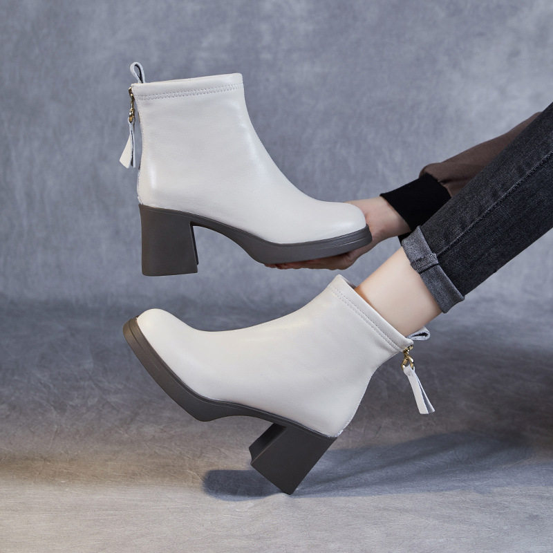 523白色短靴及踝靴2025秋冬新款真皮粗跟时装马丁靴瘦瘦靴女加绒,女鞋,马丁靴,淘宝优惠券,粉丝福利购,淘宝优惠卷