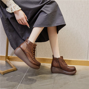 191厚底马丁靴单靴软牛皮木森鸟女鞋 软底软面复古民族风原创冬款