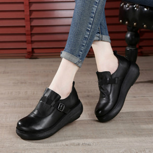 妈妈鞋 复古原创松紧休闲鞋 松糕鞋 森女鞋 厚底皮鞋 168软底真皮单鞋