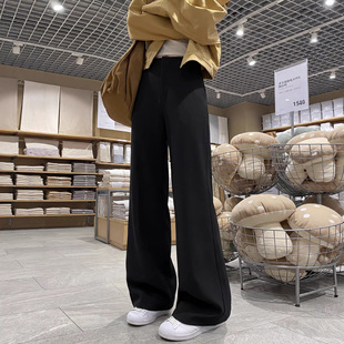黑色阔腿裤女裤子2026新款早春秋高级感垂感窄版直筒裤宽松西装裤