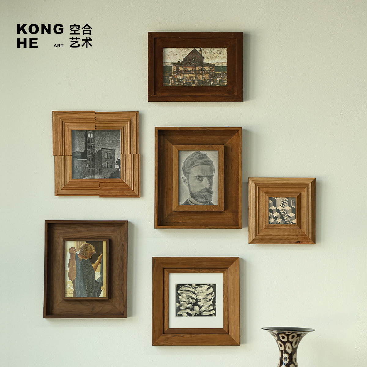 空合 中古风沙发背景墙装饰画组合 棕色系小众实木框艺术装饰画,家居饰品,现代装饰画,淘宝优惠券,粉丝福利购,淘宝优惠卷