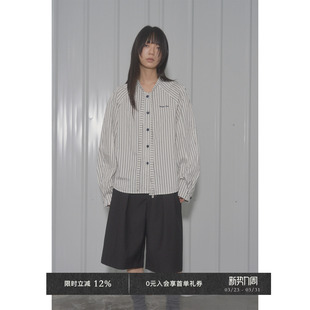 衬衫 飘带logo绣花长袖 Chic条纹匹马棉海雾绿复古微泡插肩袖 Veega