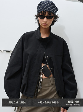 Veega Chic颗粒珠纹棉质立领兜摆宽松短夹克