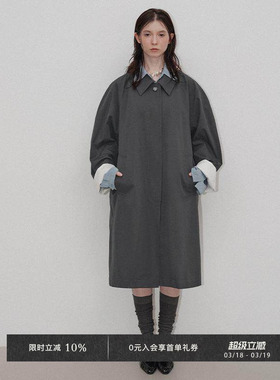 Veega Chic造型感拼接袖型绣花棉布拼接设计感廓形中长款风衣外套